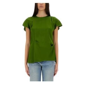 Victoria Beckham Draped Pleat Satin Top in Algae Green UK 6 US 2